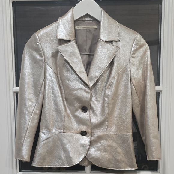 Twelfth Street by Cynthia Vincent Jackets & Blazers - Metallic Silver Leather Women's Blazer